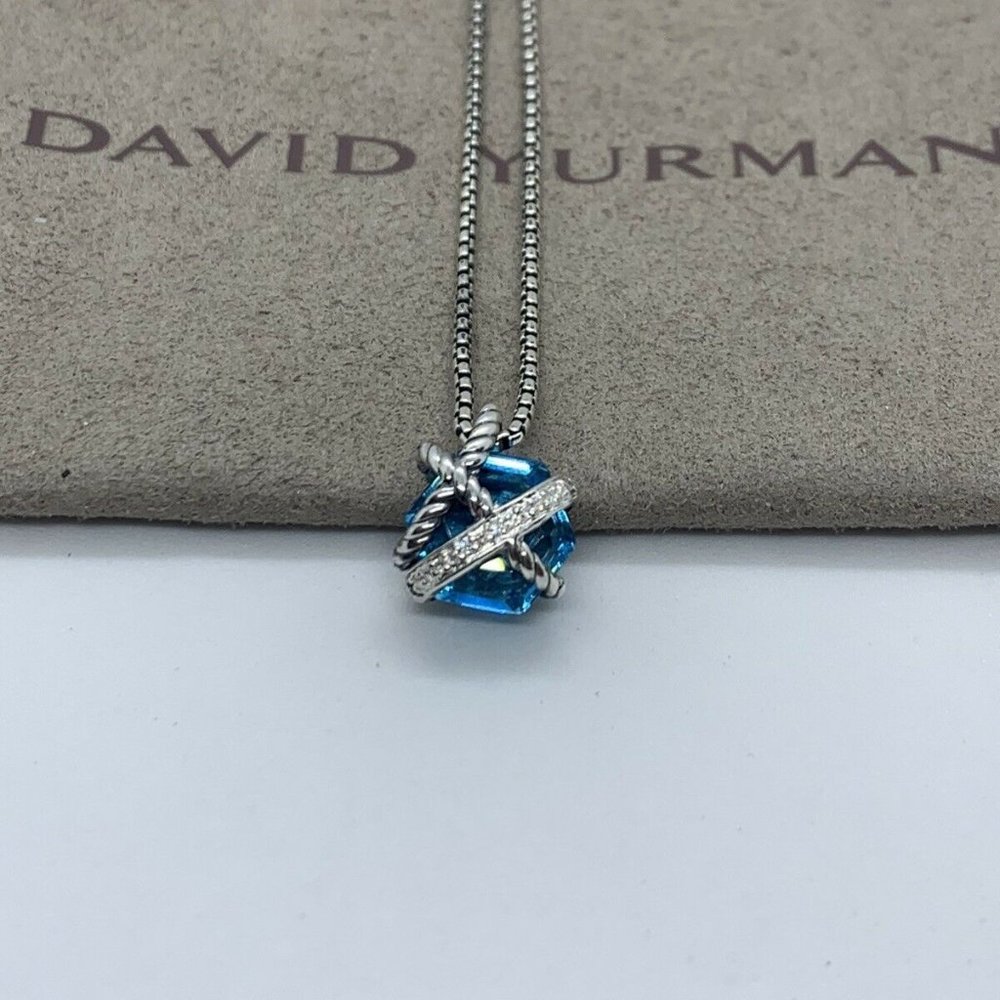 David Yurman Cable Wrap Blue Topaz & Diamonds Necklace 16"-17"
